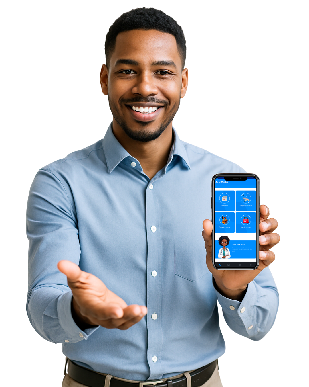 Man holding MyMedikoz app