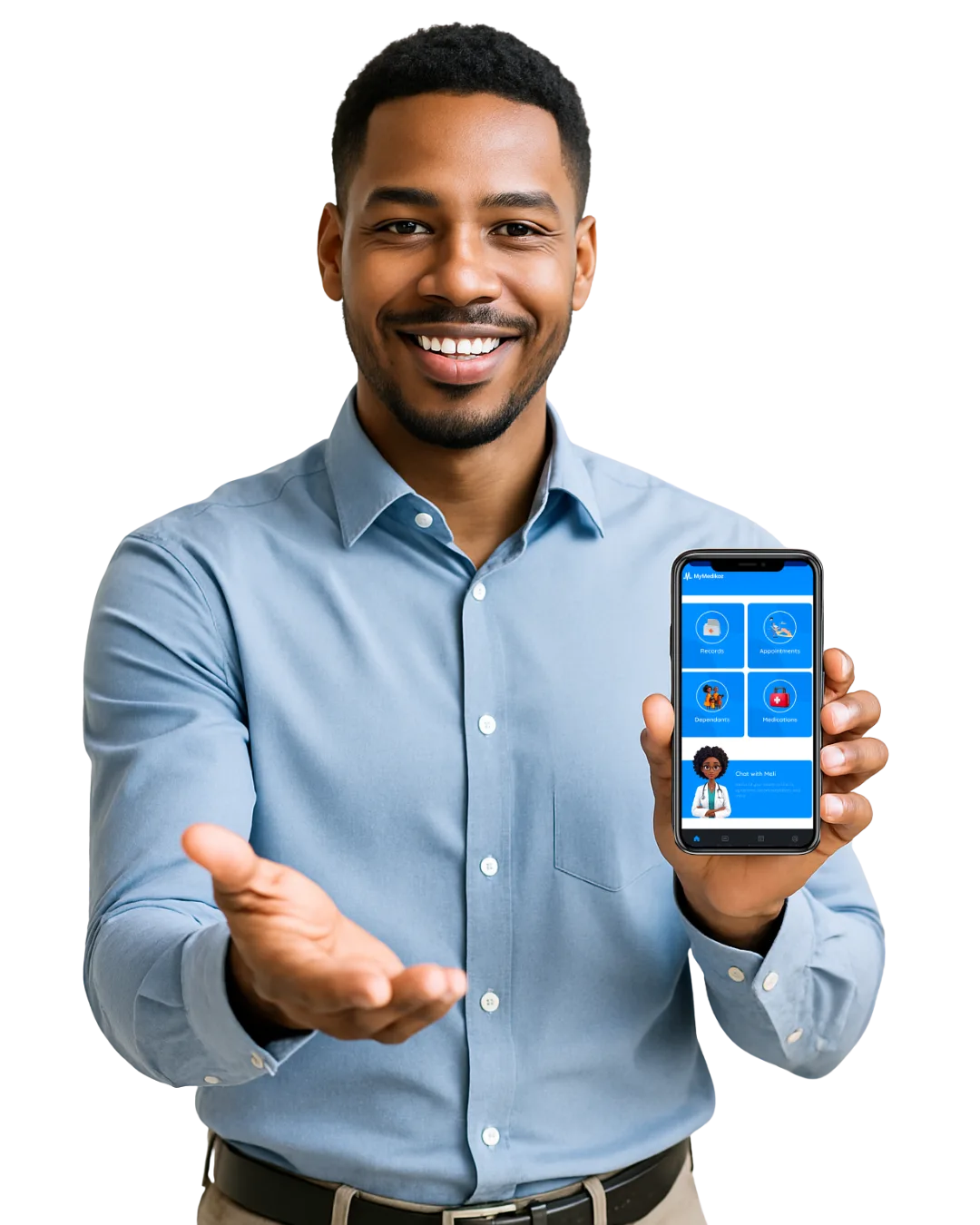 Man holding MyMedikoz app